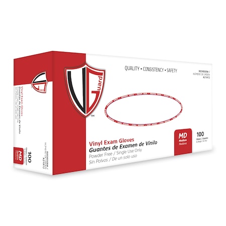 Vguard A21A1, Disposable Gloves, 3 mil Palm, Vinyl, Powder-Free, M, 1000 PK, Clear A21A12